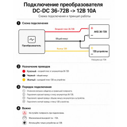 Преобразователь напряжения DC-DC 36-72В в 12В 10А с предохранителем